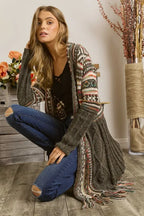 ADORA Full Size Fringe Hem Aztec Cardigan Plus Size - LoveNest Treasures