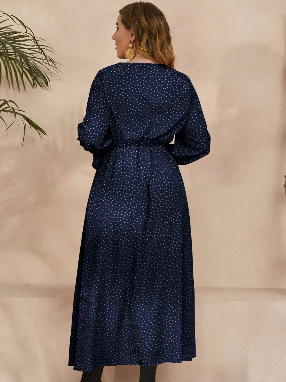 Honey Plus Size Ruffled Polka Dot Long Sleeve Midi Dress - LoveNest Treasures