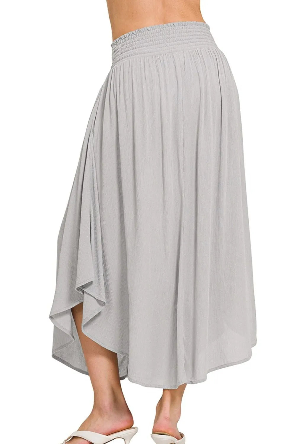 Zenana Woven Crinkle Smocked Waist Maxi Skirt W Pockets - LoveNest Treasures