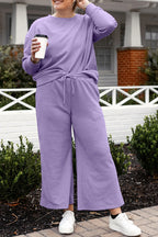 Double Take Full Size Textured Long Sleeve Top and Drawstring Pants Set - LoveNest Treasures