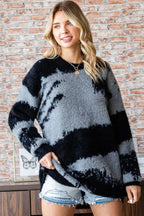 First Love Full Size Abstract Pattern Contrast Feather Yarn Sweater - LoveNest Treasures