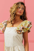 BiBi Flower Embroidered Floral Print Sleeve Dress - LoveNest Treasures