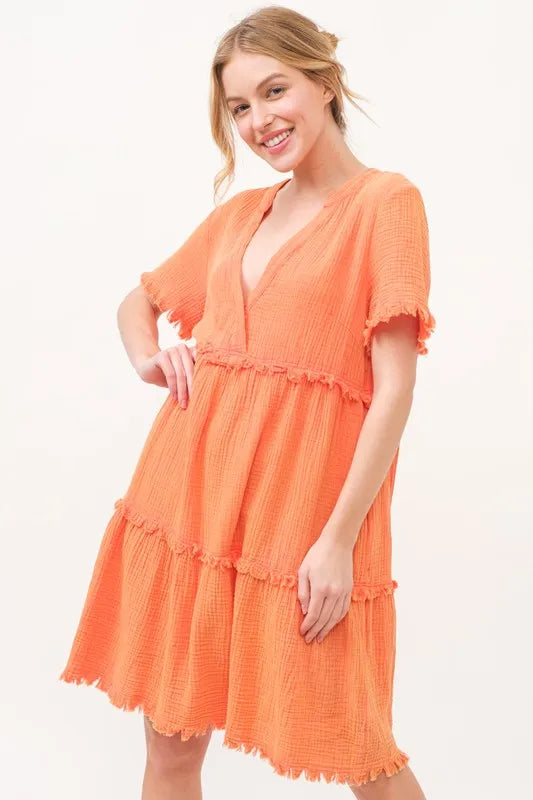 And The Why Washed Frayed Detail Tiered Dress - LoveNest Treasures