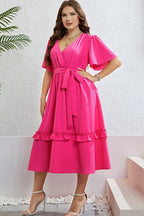 Honey Belted Frill Trim Flutter Sleeve Dress - LoveNest Treasures