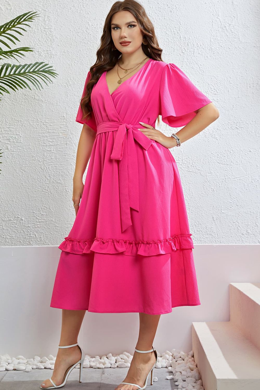 Honey Belted Frill Trim Flutter Sleeve Dress - LoveNest Treasures