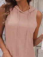 Full Size Drawstring Casual Sleeveless Hooded Mini Dress Plus Size - LoveNest Treasures