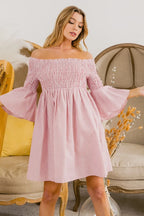 BiBi Smocked Off Shoulder Striped Dress - LoveNest Treasures