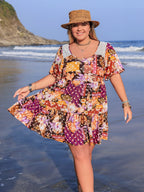 Plus Size Printed Round Neck Short Sleeve Dress - LoveNest Treasures
