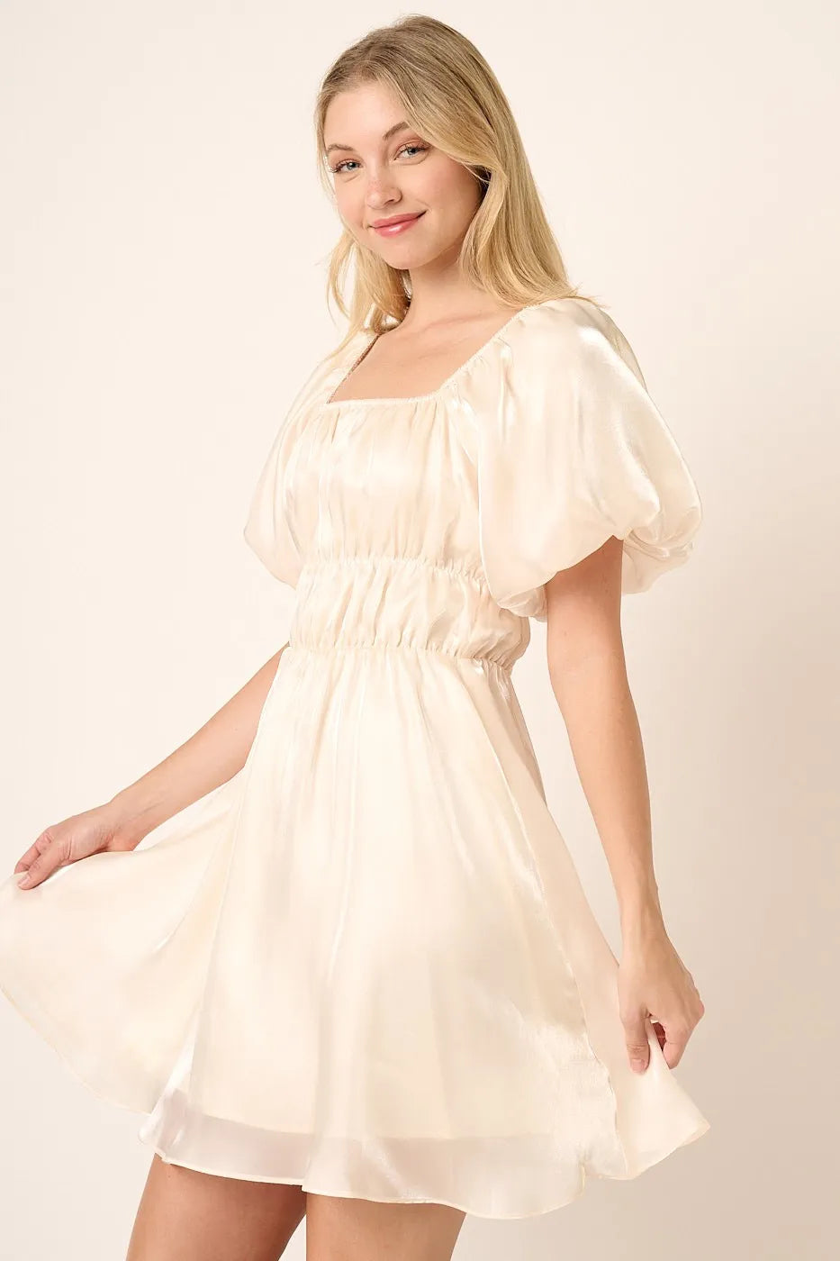 Mittoshop Metallic Organza Fabric Balloon Sleeve Mini Dress - LoveNest Treasures