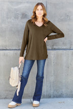 Basic Bae Full Size V-Neck Long Sleeve Top - LoveNest Treasures