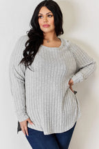 Basic Bae Full Size Ribbed Round Neck Slit T-Shirt - LoveNest Treasures