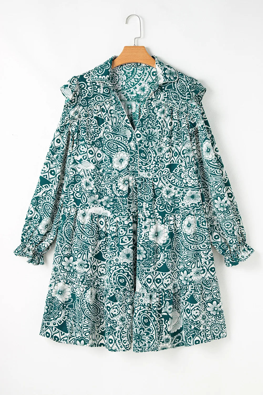 Plus Size Ruffled Printed Flounce Sleeve Dress - LoveNest Treasures