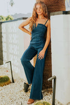 Spaghetti Strap Wide Leg Denim Jumpsuit - LoveNest Treasures