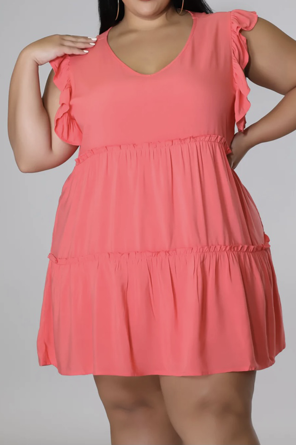 Plus Size V-Neck Frill Trim Mini Dress - LoveNest Treasures