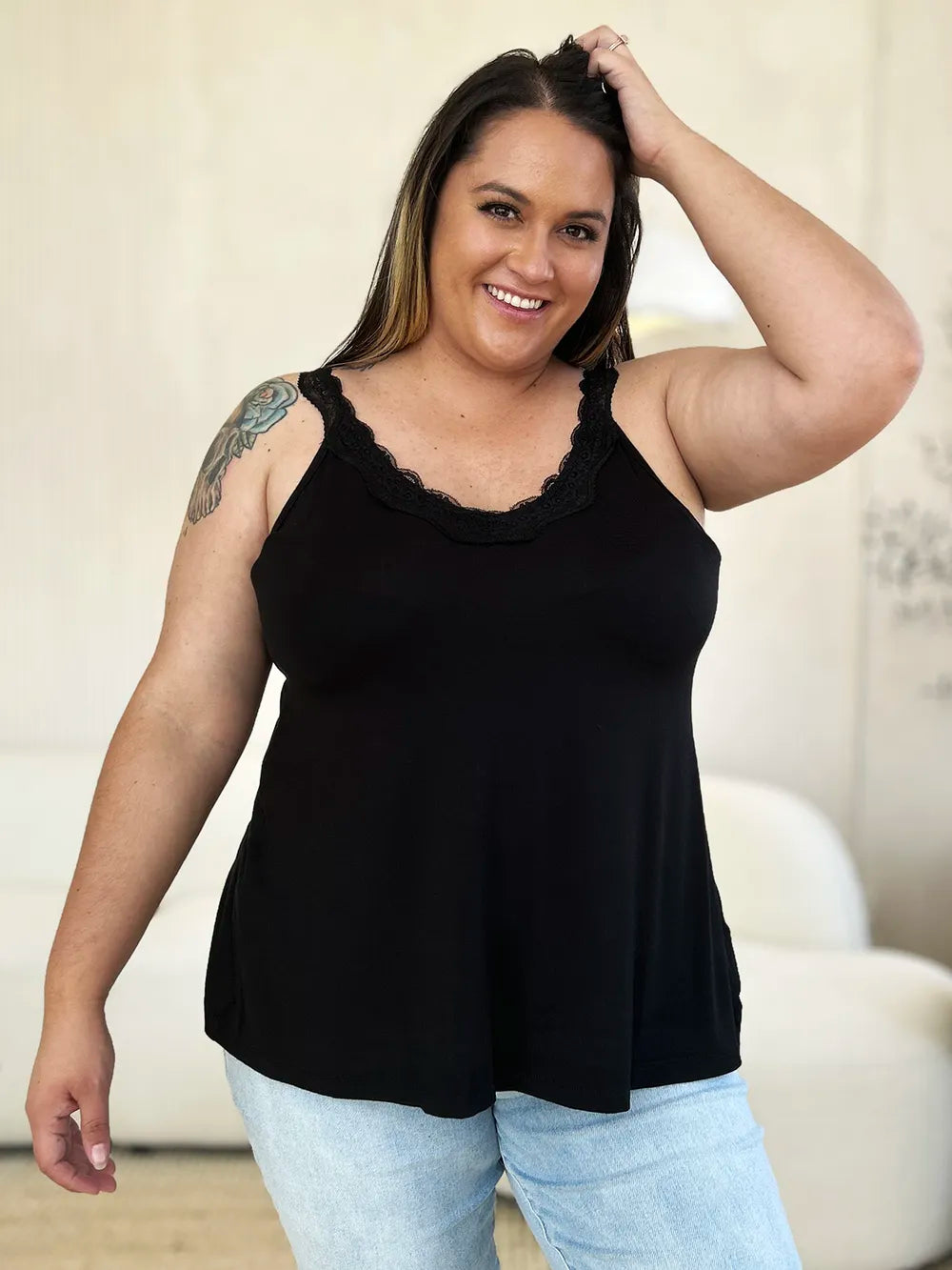 Basic Bae Full Size Lace Detail V-Neck Cutout Cami - LoveNest Treasures
