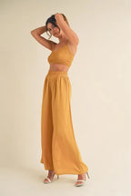 MABLE Smocked Bralette Crop Top and Wide Leg Pants Set - LoveNest Treasures