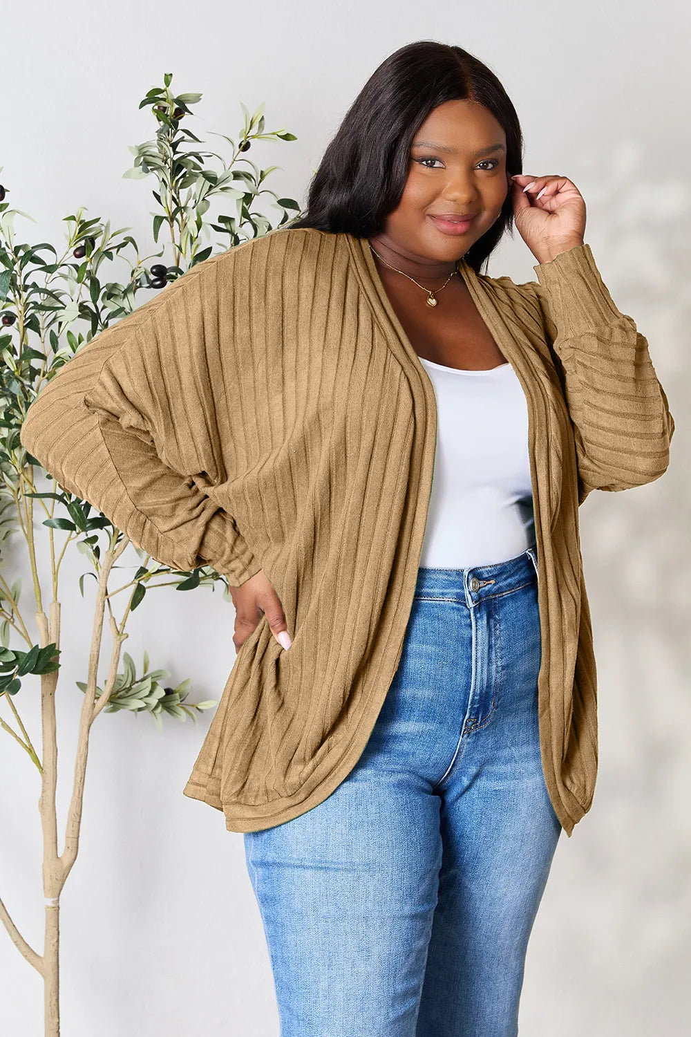 Basic Bae Full Size Ribbed Cocoon Cardigan - LoveNest Treasures