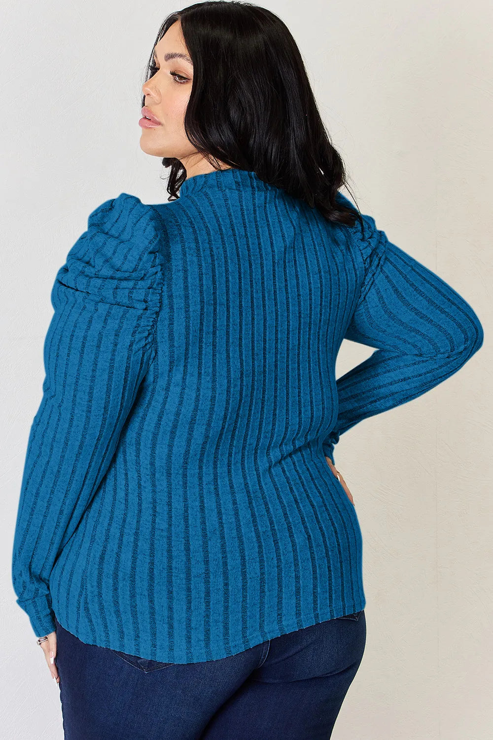 Basic Bae Full Size Ribbed Mock Neck Puff Sleeve T-Shirt - LoveNest Treasures