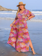 Plus Size Printed V-Neck Half Sleeve Maxi Dress - LoveNest Treasures