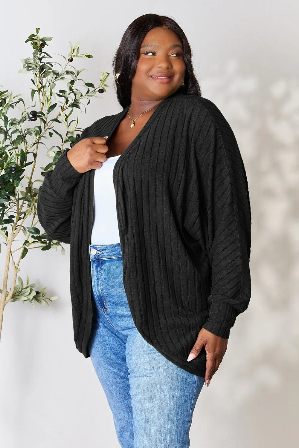 Basic Bae Full Size Ribbed Cocoon Cardigan - LoveNest Treasures