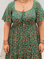 Plus Size Printed Short Sleeve Tiered Maxi Dress - LoveNest Treasures