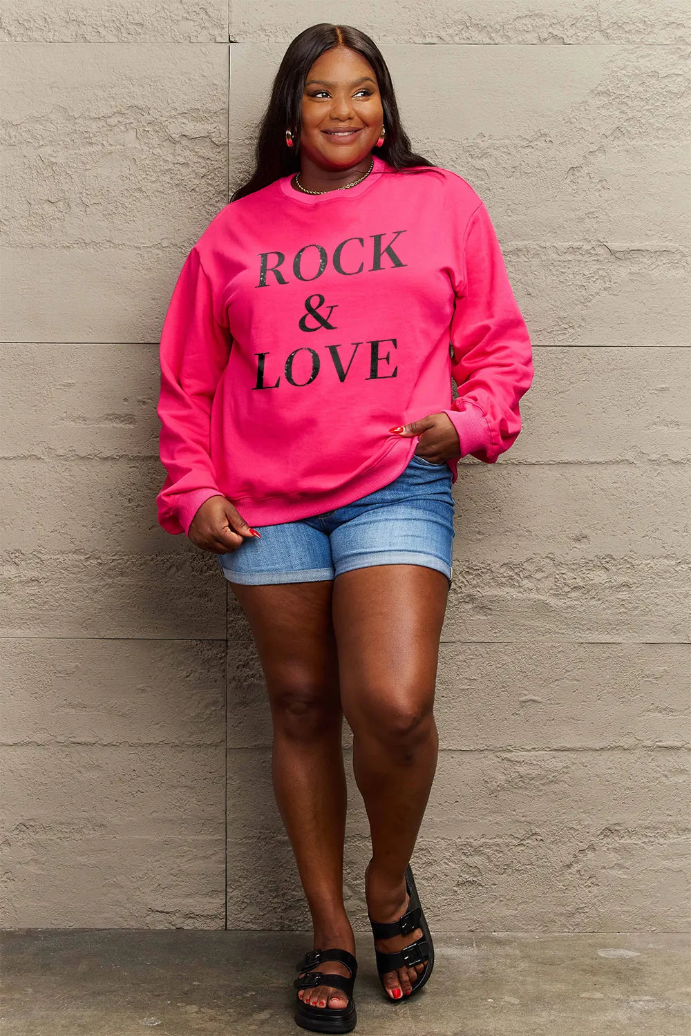 Simply Love Full Size ROCK ＆ LOVE Round Neck Sweatshirt - LoveNest Treasures