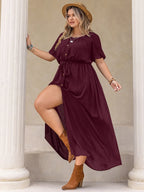 Plus Size Round Neck Half Sleeve Dress - LoveNest Treasures