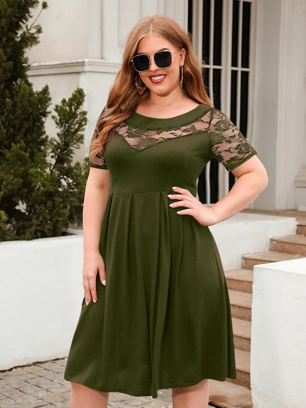Plus Size Ruched Round Neck Short Sleeve Dress - LoveNest Treasures