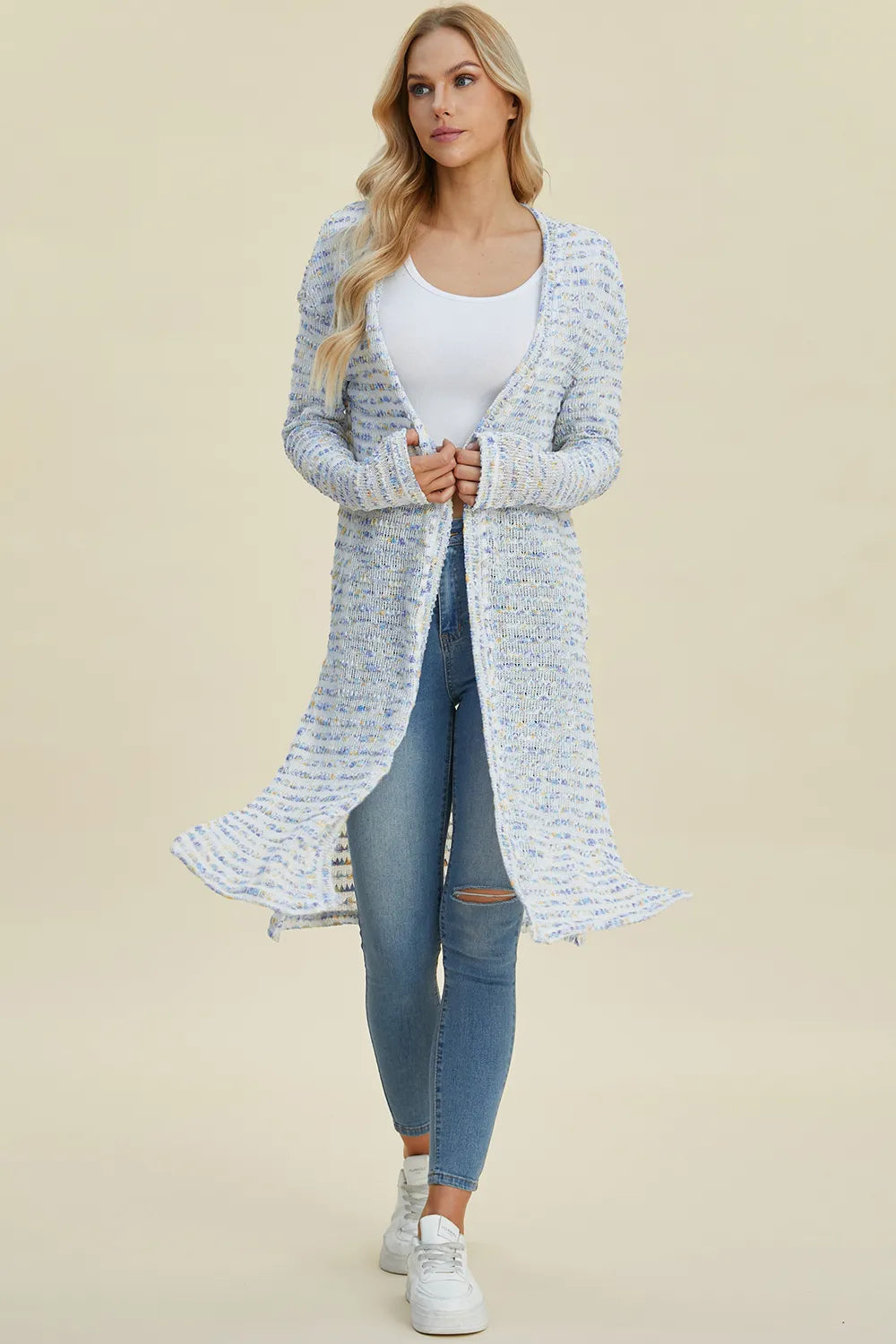 Double Take Full Size Open Front Longline Cardigan - LoveNest Treasures