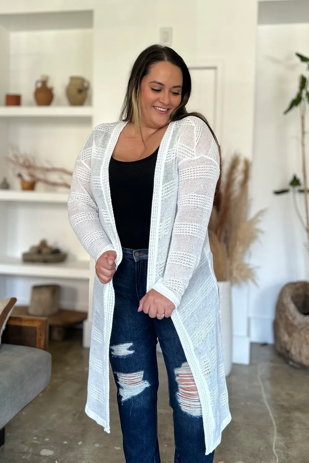 Double Take Full Size Open Front Longline Cardigan - LoveNest Treasures
