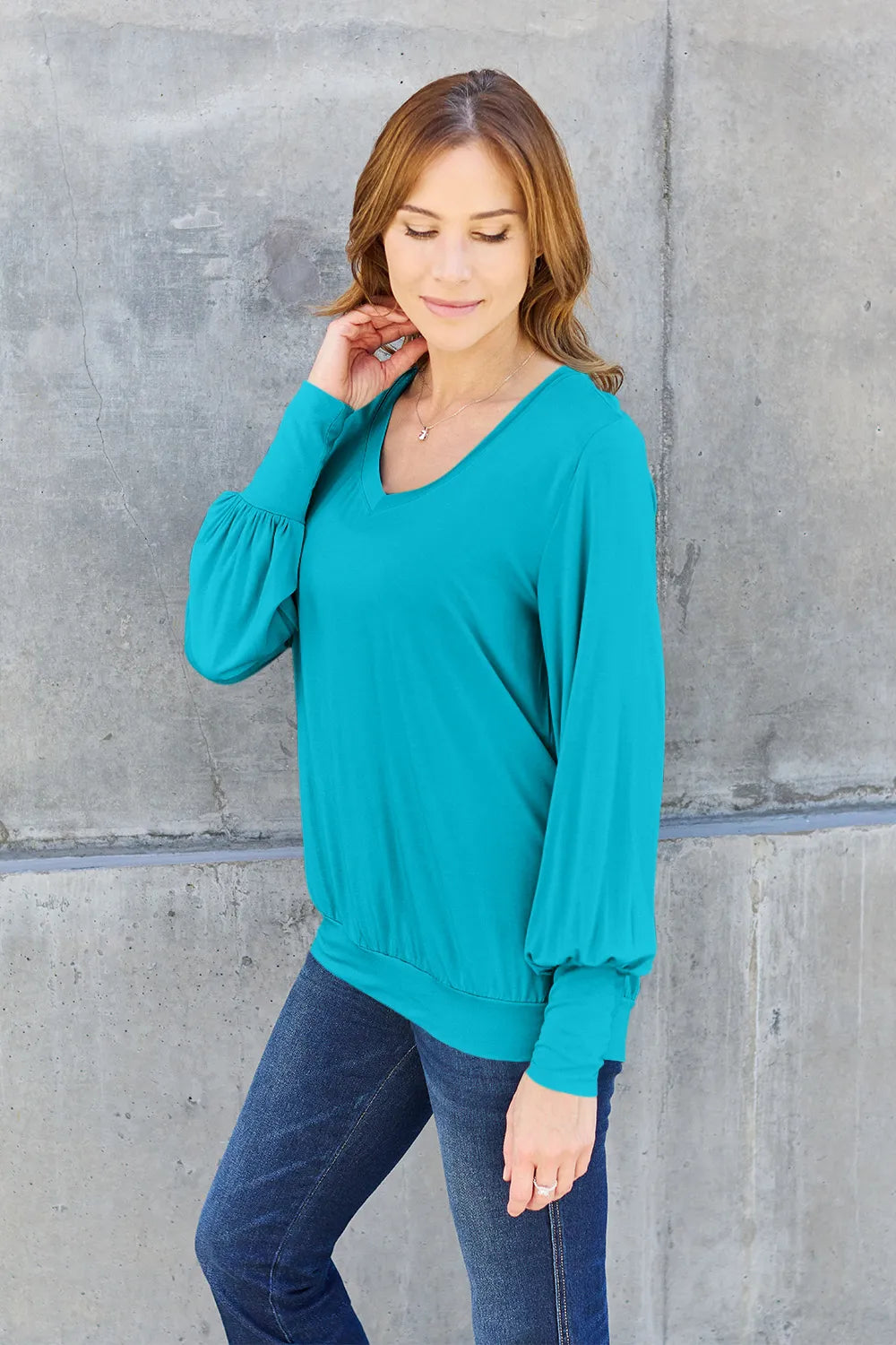 Basic Bae Full Size V-Neck Lantern Sleeve Top - LoveNest Treasures