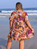 Plus Size Printed Round Neck Short Sleeve Dress - LoveNest Treasures