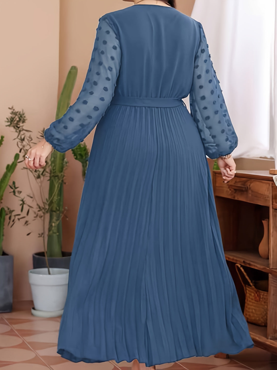 Plus Size Swiss Dot Tie Waist Maxi Dress - LoveNest Treasures