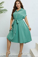 Honey Buttoned Tie-Waist Shirt Dress - LoveNest Treasures