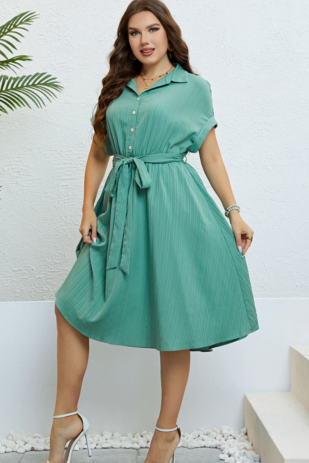 Honey Buttoned Tie-Waist Shirt Dress - LoveNest Treasures