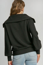 Umgee Full Size Ribbed Knit Half Zipper Sweatshirt Plus Size - LoveNest Treasures