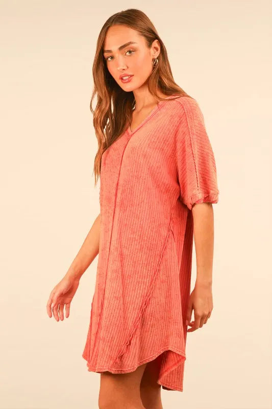 PerFee Plus Size Mineral Washed Ribbed Knit Mini Dress - LoveNest Treasures