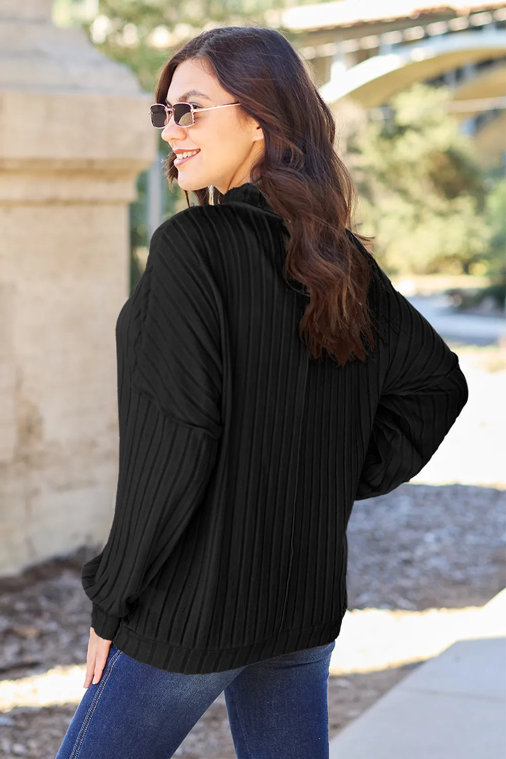 Basic Bae Full Size Ribbed Exposed Seam Mock Neck Knit Top - LoveNest Treasures