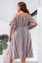 Plus Size Striped Cold-Shoulder Dress - LoveNest Treasures