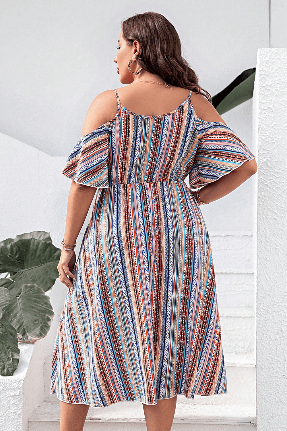 Plus Size Striped Cold-Shoulder Dress - LoveNest Treasures