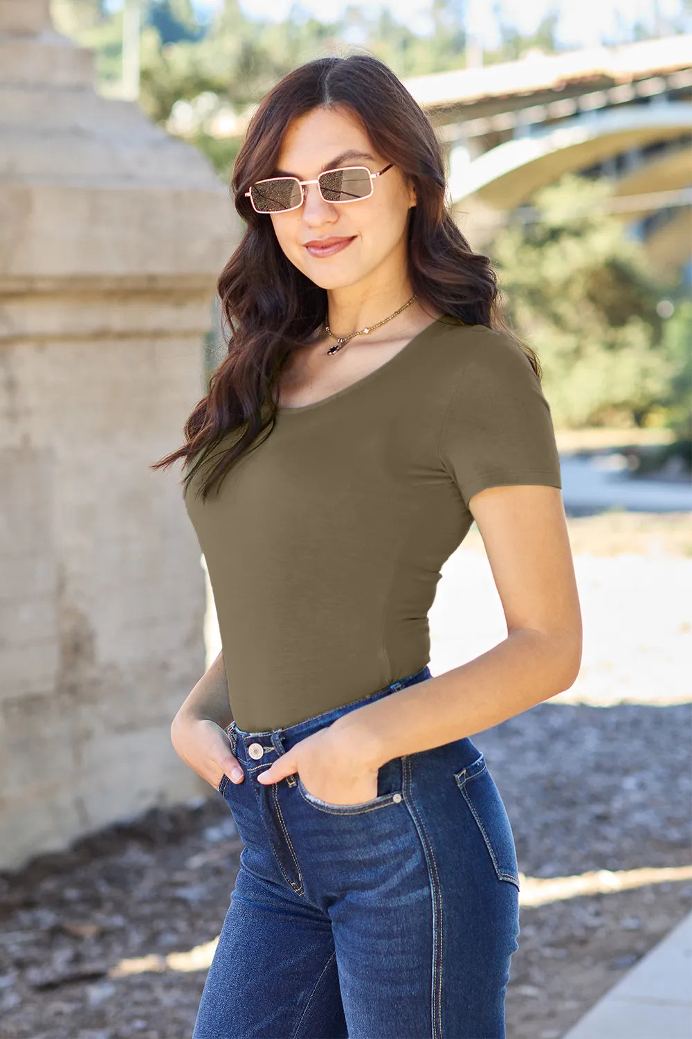 Basic Bae Full Size Round Neck Short Sleeve Bodysuit - LoveNest Treasures