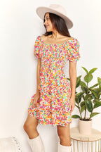Devine Smocked Sweetheart Neck Flounce Sleeve Mini Dress - LoveNest Treasures