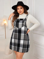 Honey Plus Size Plaid Wide Strap Overall Dress - LoveNest Treasures