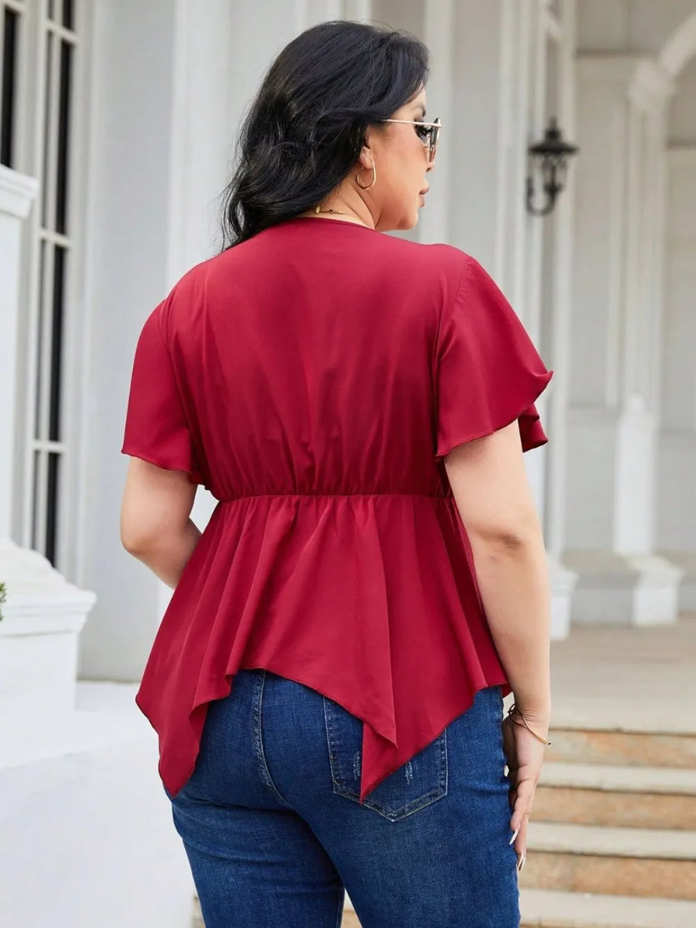 Plus Size Frill Surplice Flutter Sleeve Blouse - LoveNest Treasures
