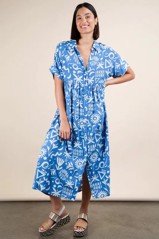 GeeGee Plus Size Oversized Printed Shirt Midi Dress - LoveNest Treasures