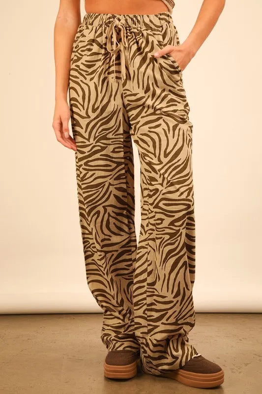 VERY J Animal Print Linen Wide Leg Pants - LoveNest Treasures
