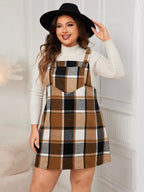 Honey Plus Size Plaid Wide Strap Overall Dress - LoveNest Treasures
