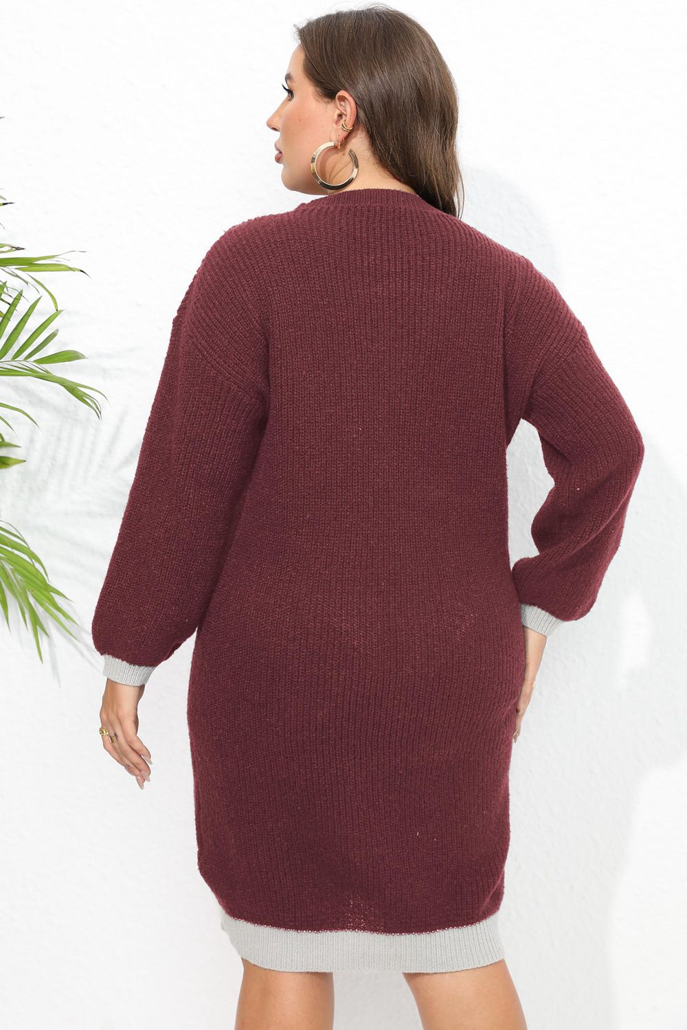 Plus Size Long Sleeve Sweater Dress - LoveNest Treasures
