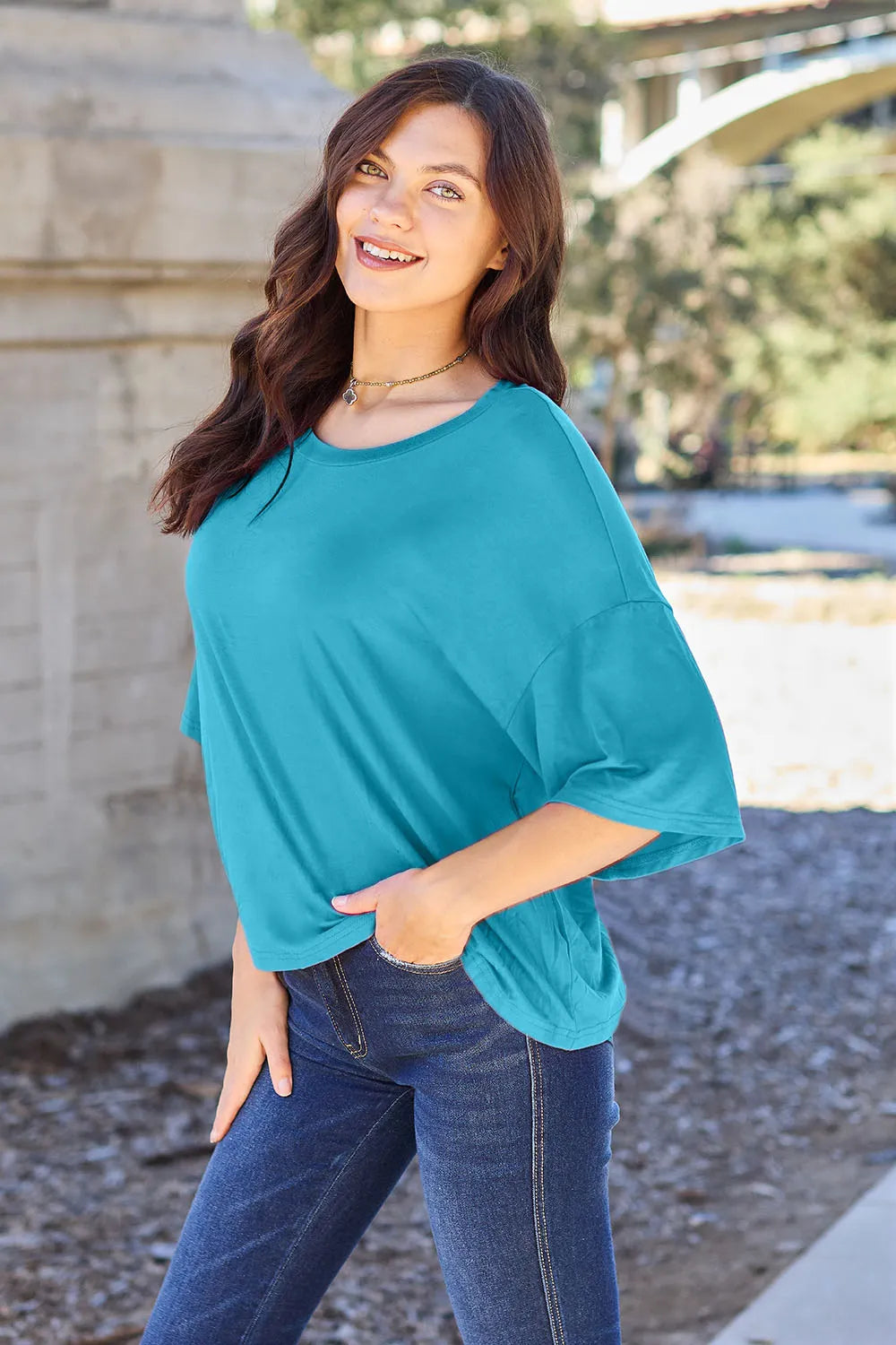 Basic Bae Full Size Round Neck Drop Shoulder T-Shirt - LoveNest Treasures