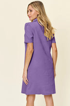 Double Take Full Size Texture Collared Neck Short Sleeve Dress - LoveNest Treasures